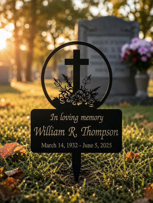 Personalized Metal Cross Memorial Stake